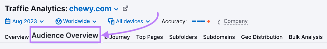 “Audience Overview” tab selected from the upper menu