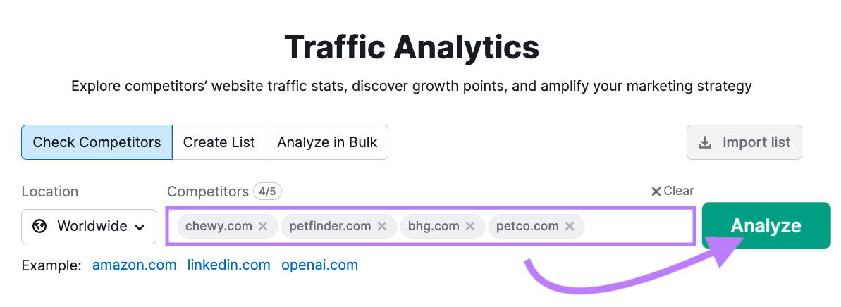 Traffic Analytics search bar