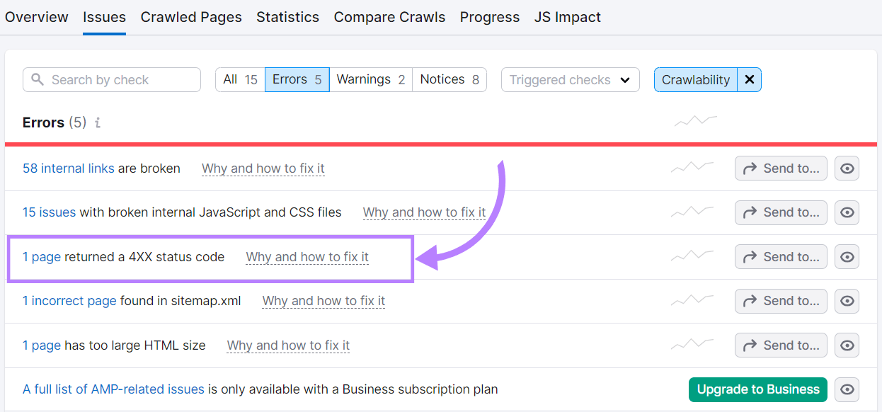 A list of crawlability errors