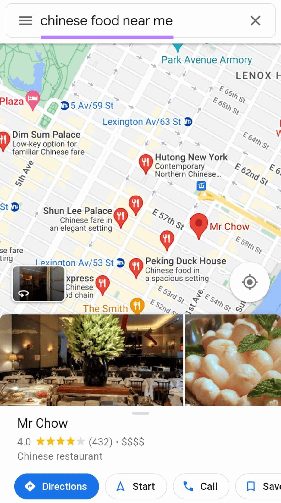Google Maps results for "chinese food near me"