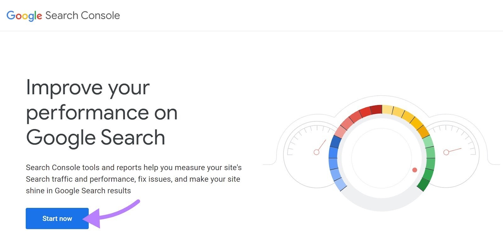 Google Search Console landing page