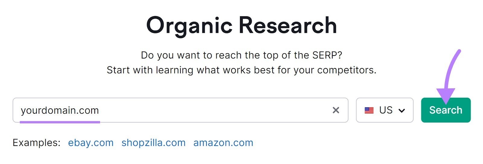 Organic Research search bar with "Search" button highlighted