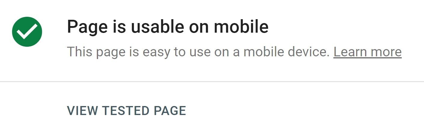 "Page is usable on mobile" message in Mobile-Friendly Test results