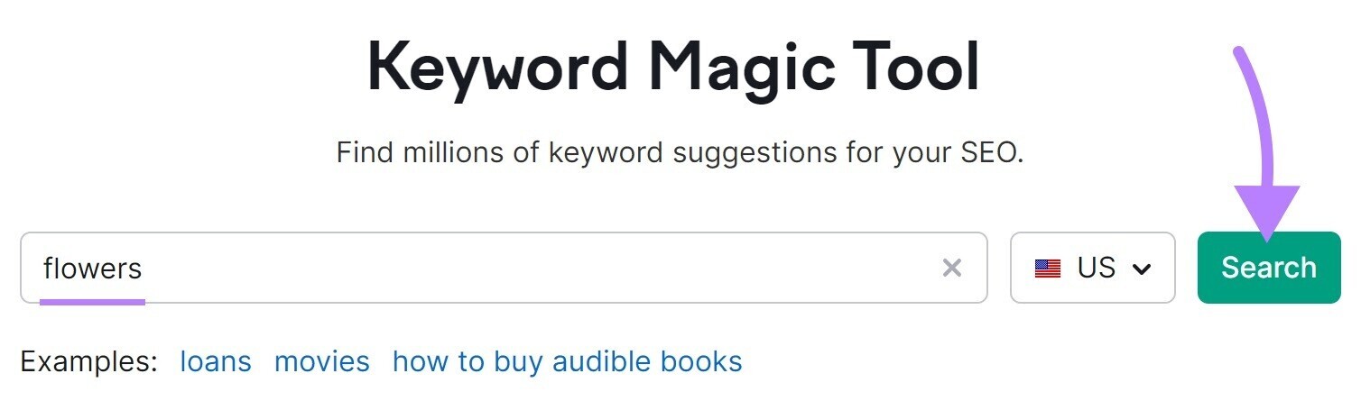 "flowers" entered into Keyword Magic Tool search bar