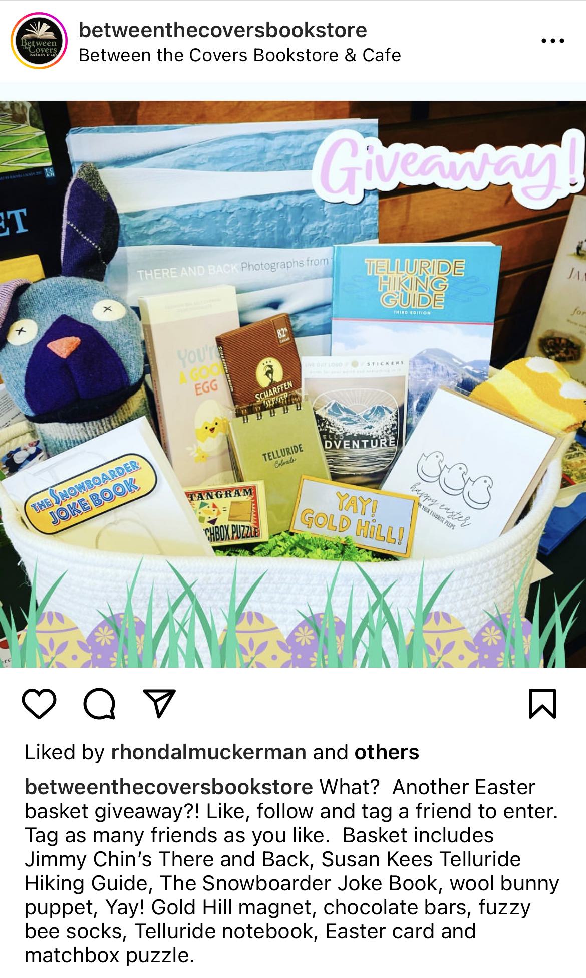 Between the Covers Bookstore's giveaway on Instagram