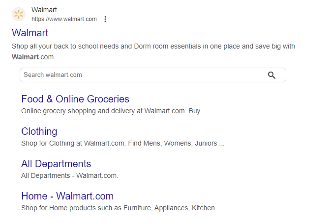 Walmart result on Google's SERP