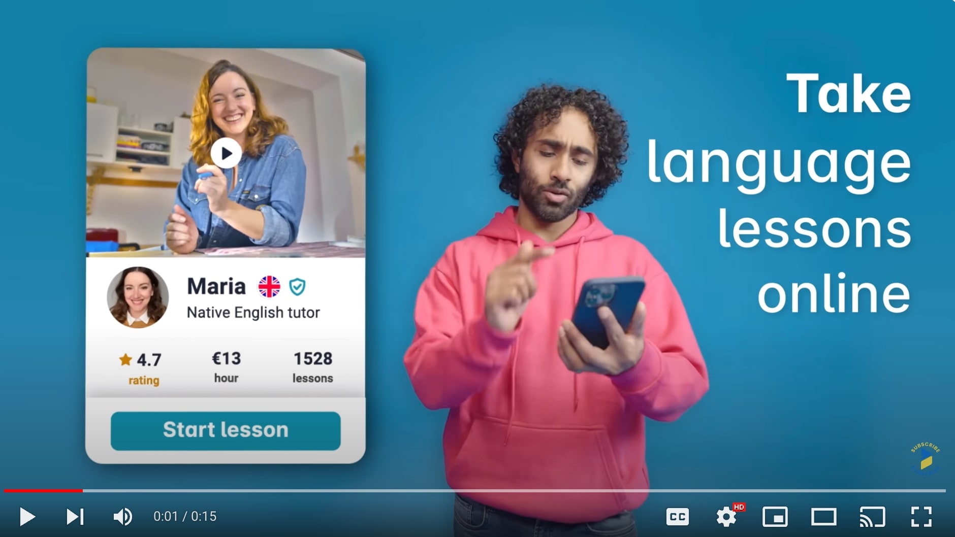 Preply's video ad with subtitles "Take language lessons online"
