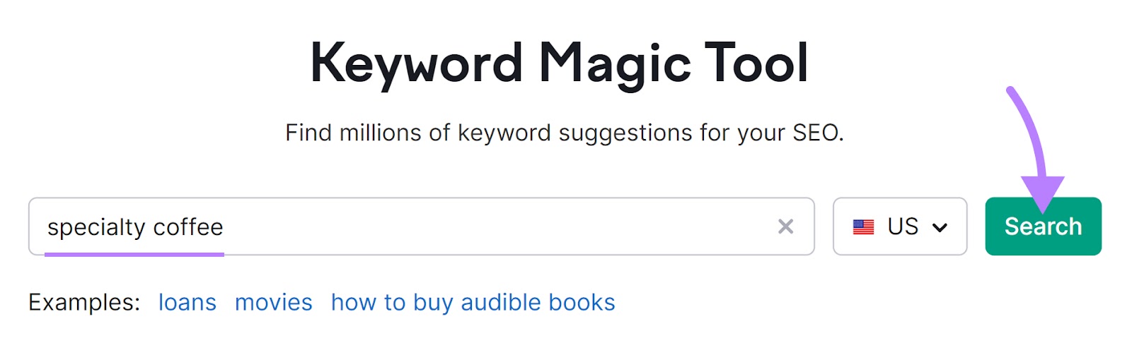 "specialty coffee" entered into the Keyword Magic Tool search bar