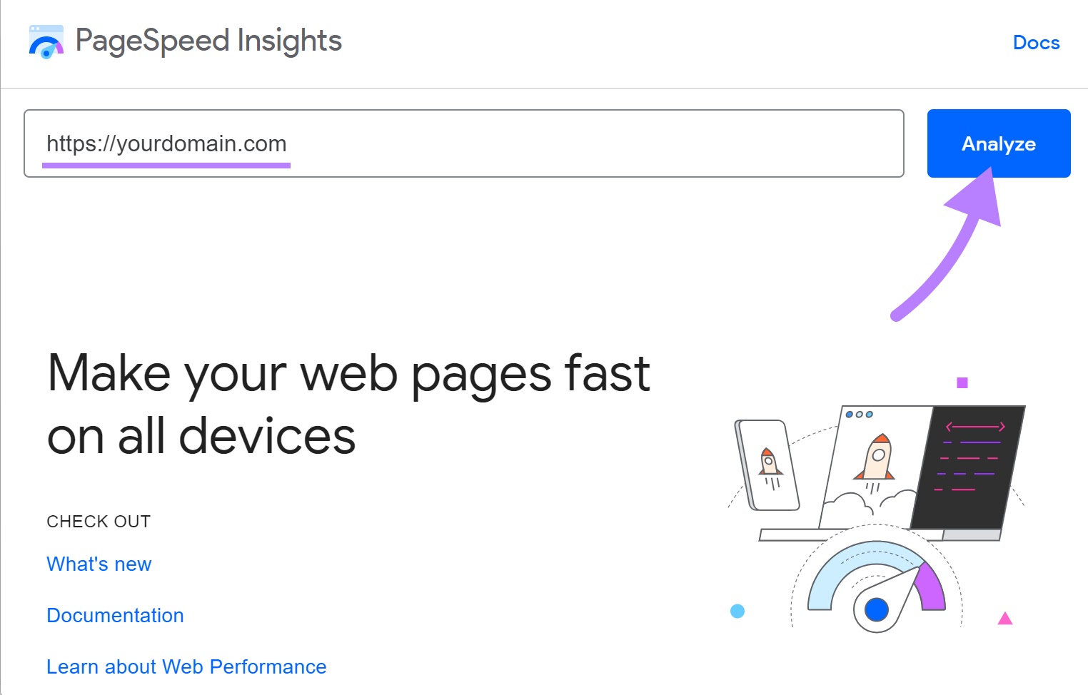 PageSpeed Insights landing page