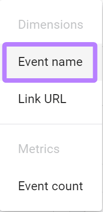 “Event name” button highlighted