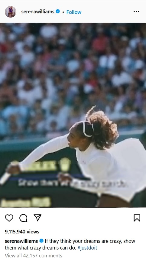 Nike’s #JustDoIt Instagram ad featuring Serena Williams