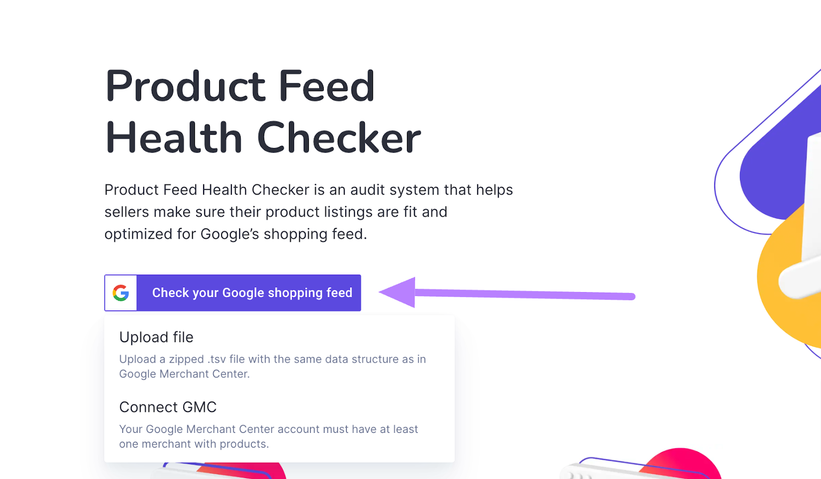 Product Feed Health Checker landing page