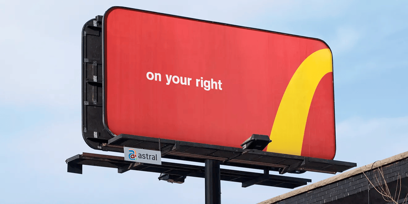 McDonald’s billboard with text "on the right" and part of the logo