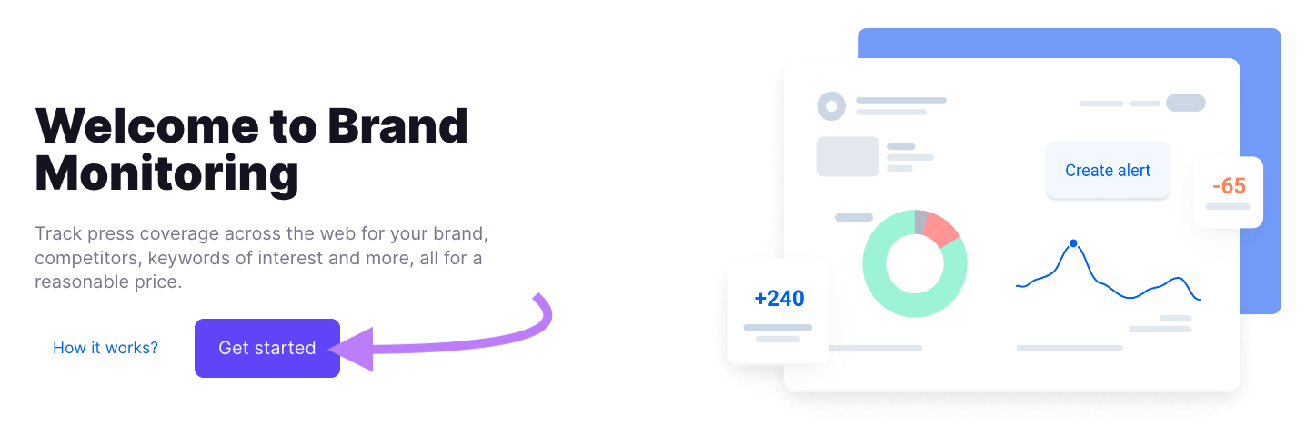 “Get started" button selected under "Welcome to Brand Monitoring" headline