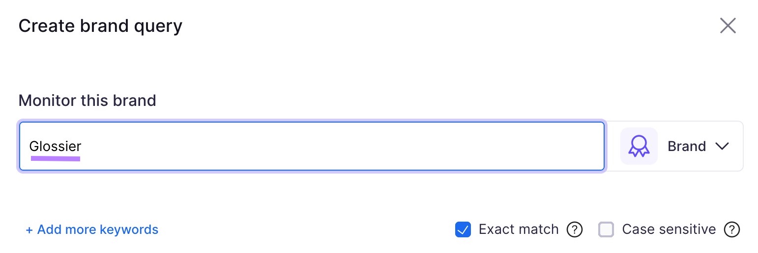 "Glossier" entered under "Monitor this brand" section