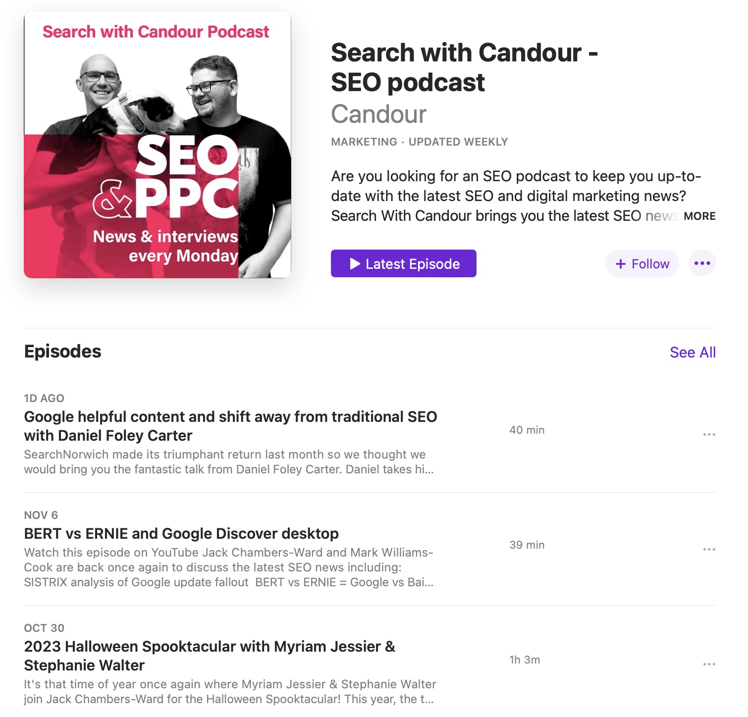 Search With Candour - SEO podcast page