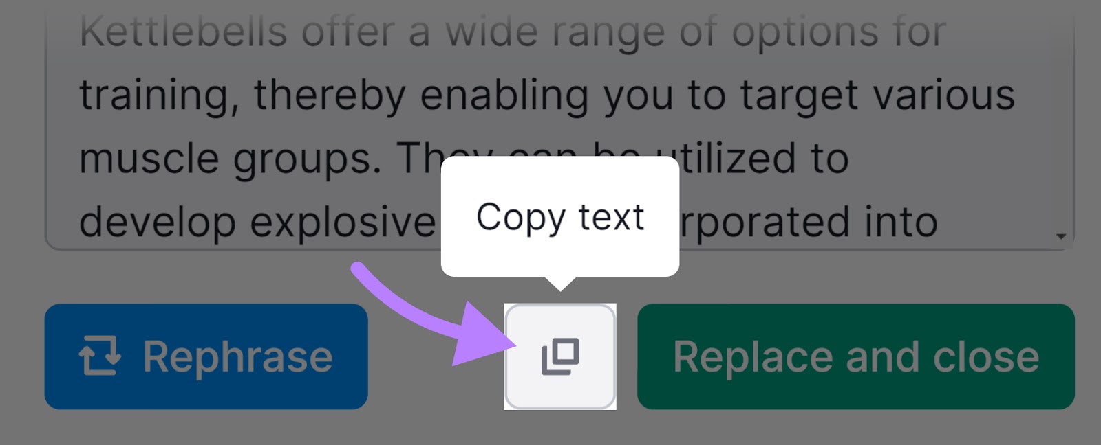 "Copy Text'' icon highlighted