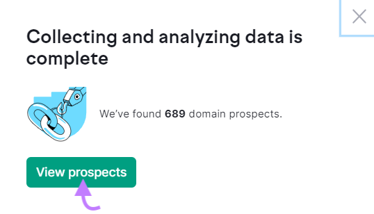 "Collecting and analyzing data is complete" message in Link Building tool
