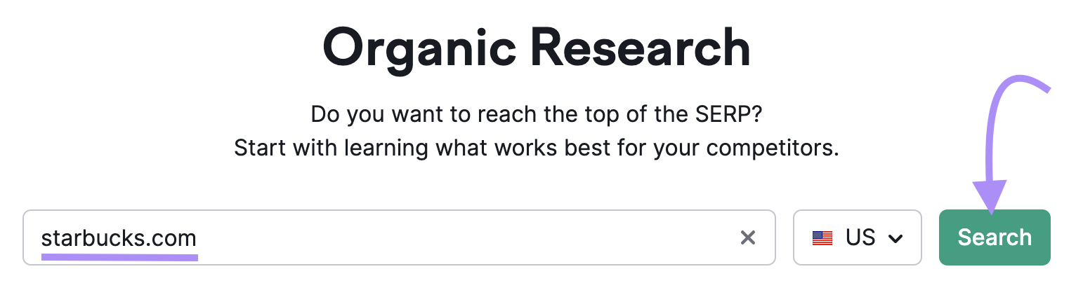 "starbucks.com" entered into Organic Research search bar