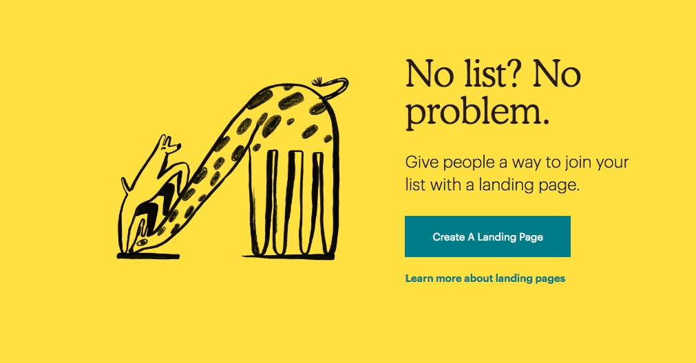 Mailchimp's ad with "No list? No problem." copy