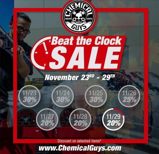 "Bear the Clock SALE" ad from www.ChemicalGuys.com