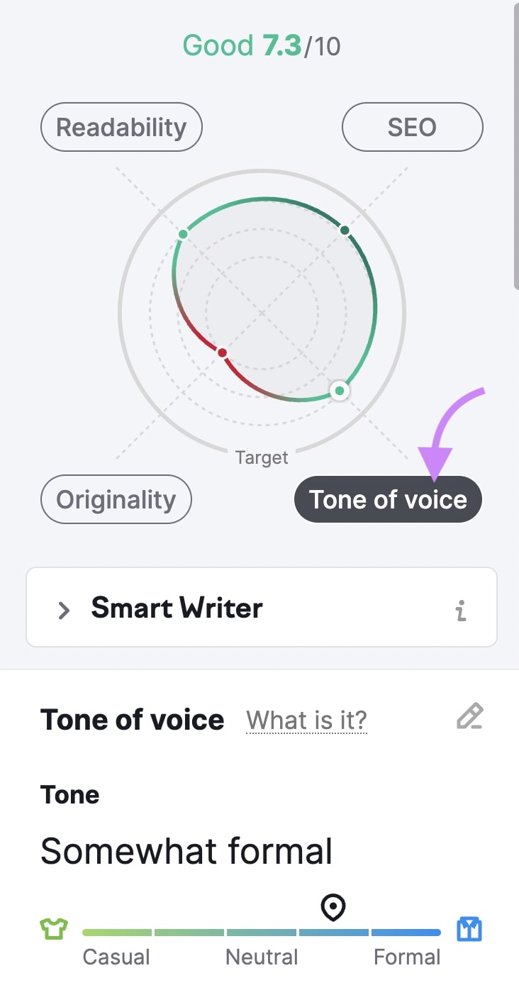 "Tone of Voice" issues section in SEO Writing Assistant