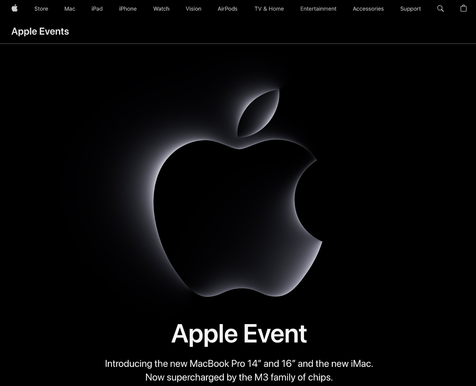 Apple’s product launch announcement under "Apple Events" page