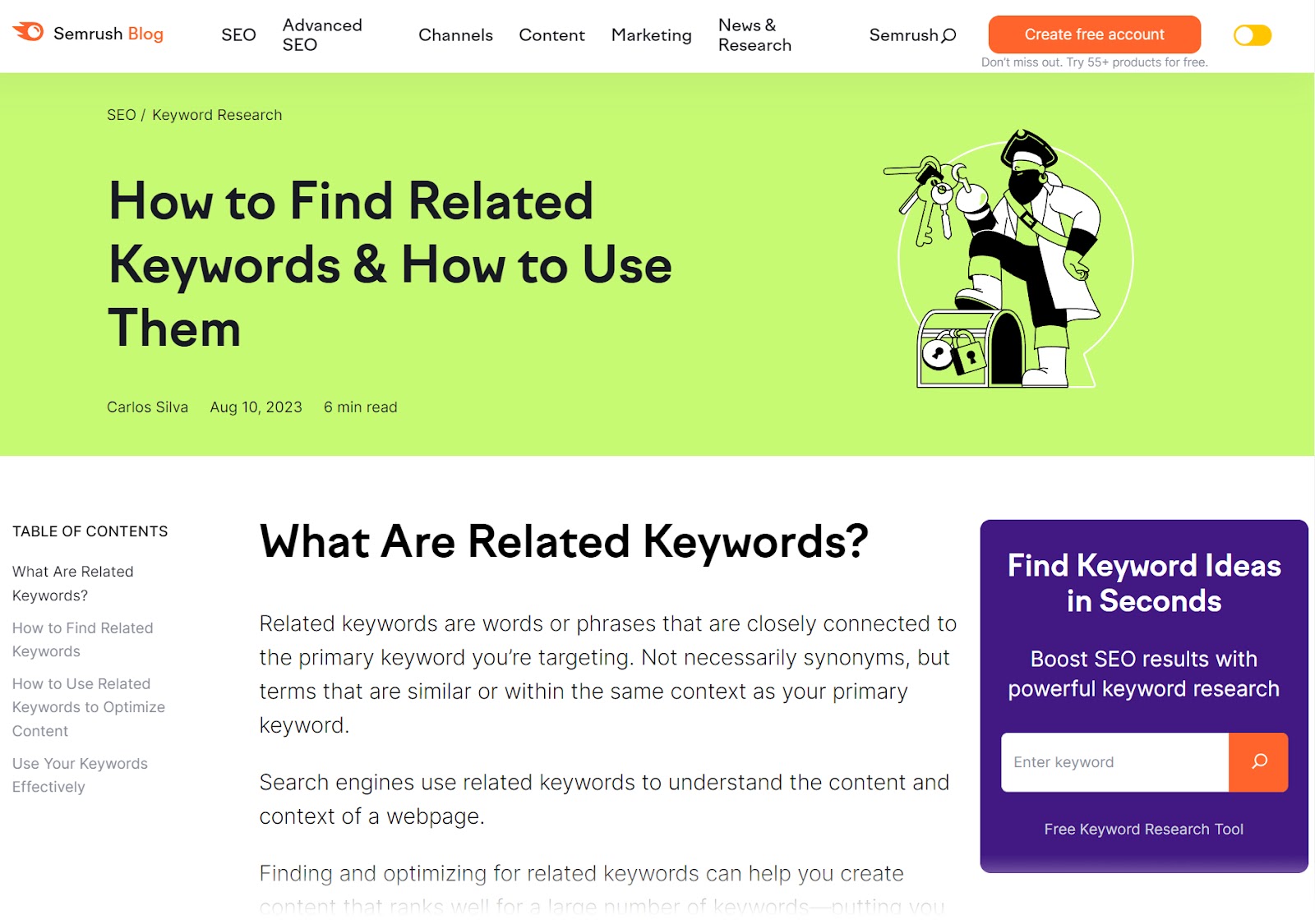"How to find related keywords & how to use them" Semrush blog post