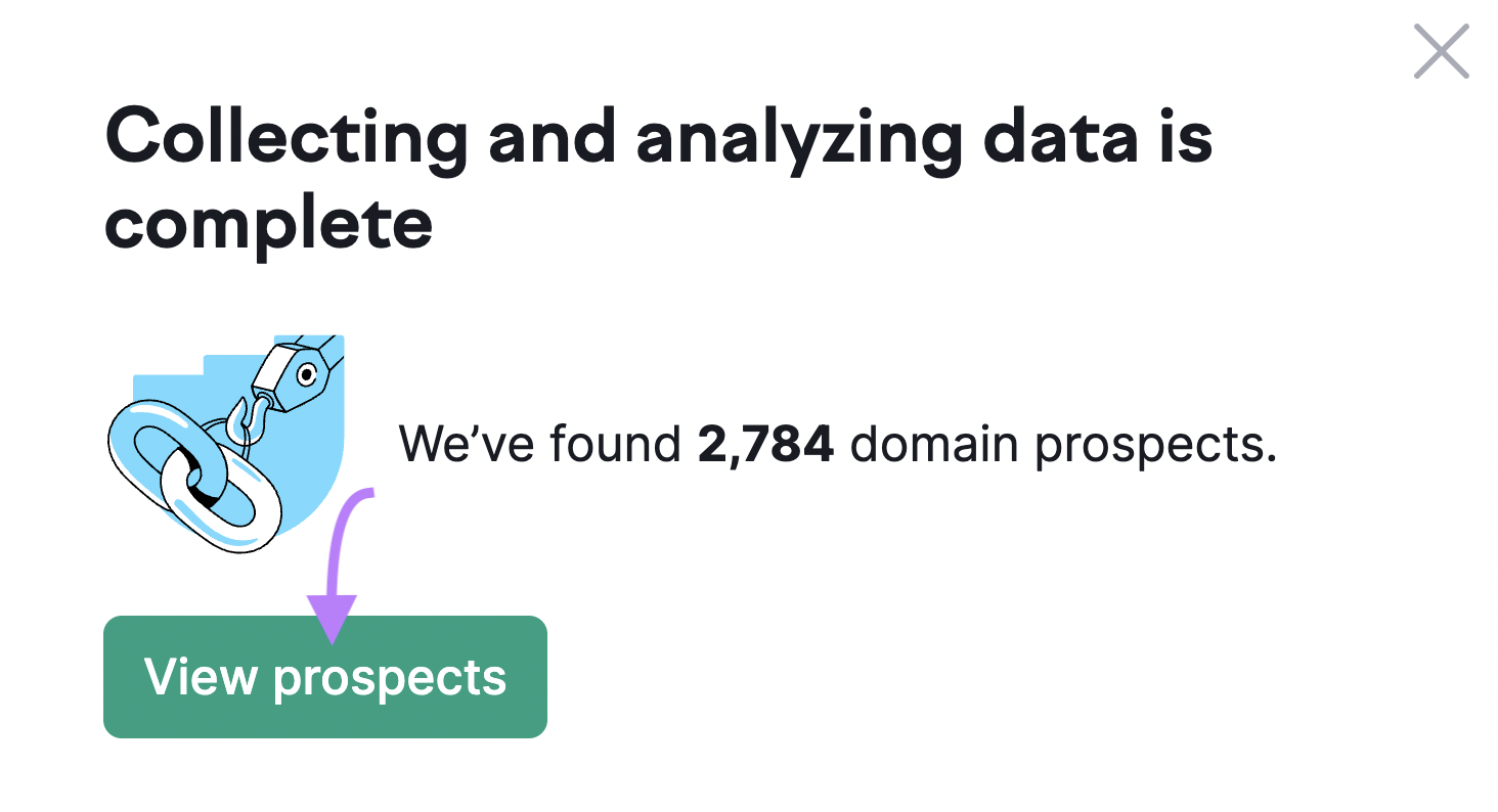 “View prospects” button selected under "Collecting and analyzing data is compete" pop-up window