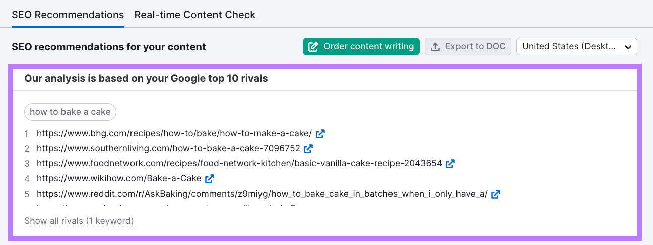 SEO recommendations based on competitor analysis in SEO Content Template