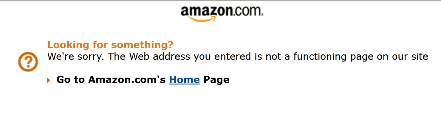 Amazon's 404 page that provides a helpful link back to the homepage