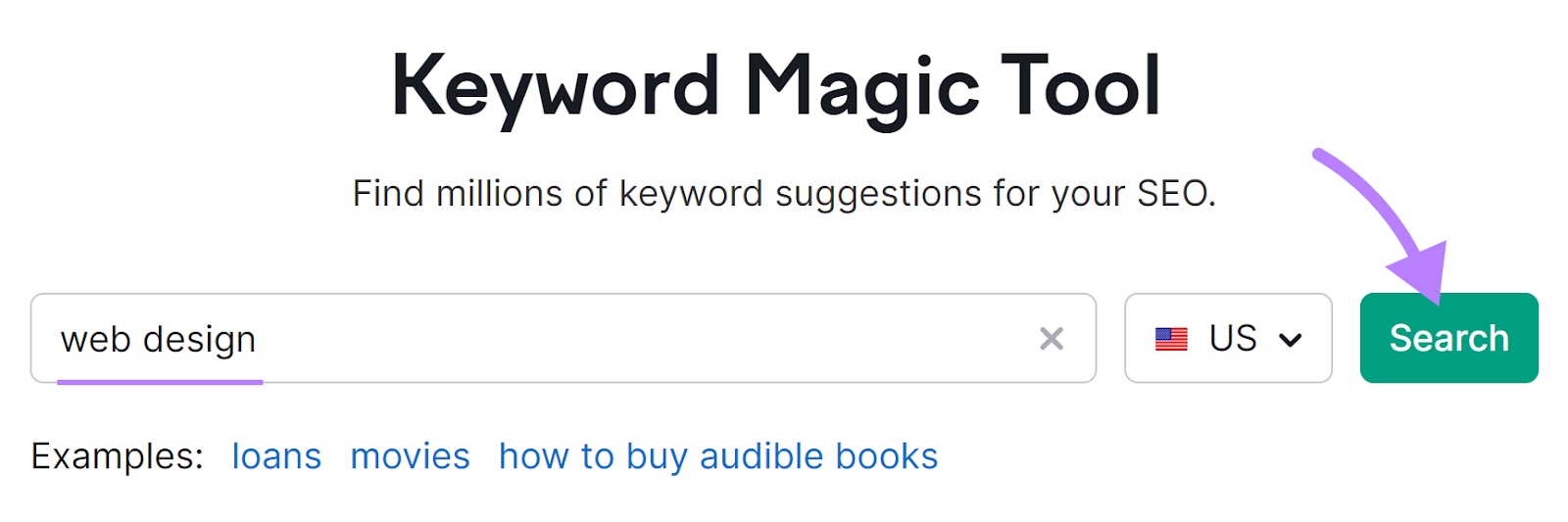 "web design" entered into Keyword Magic Tool search bar