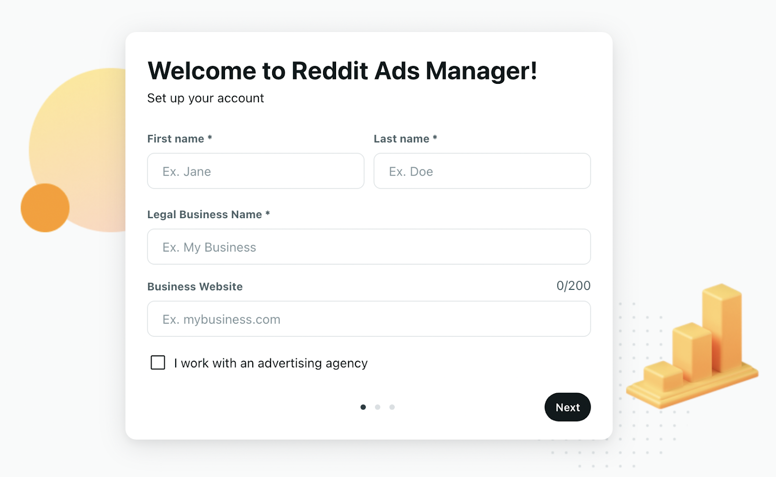 "Welcome to Reddit Ads Manager!" window