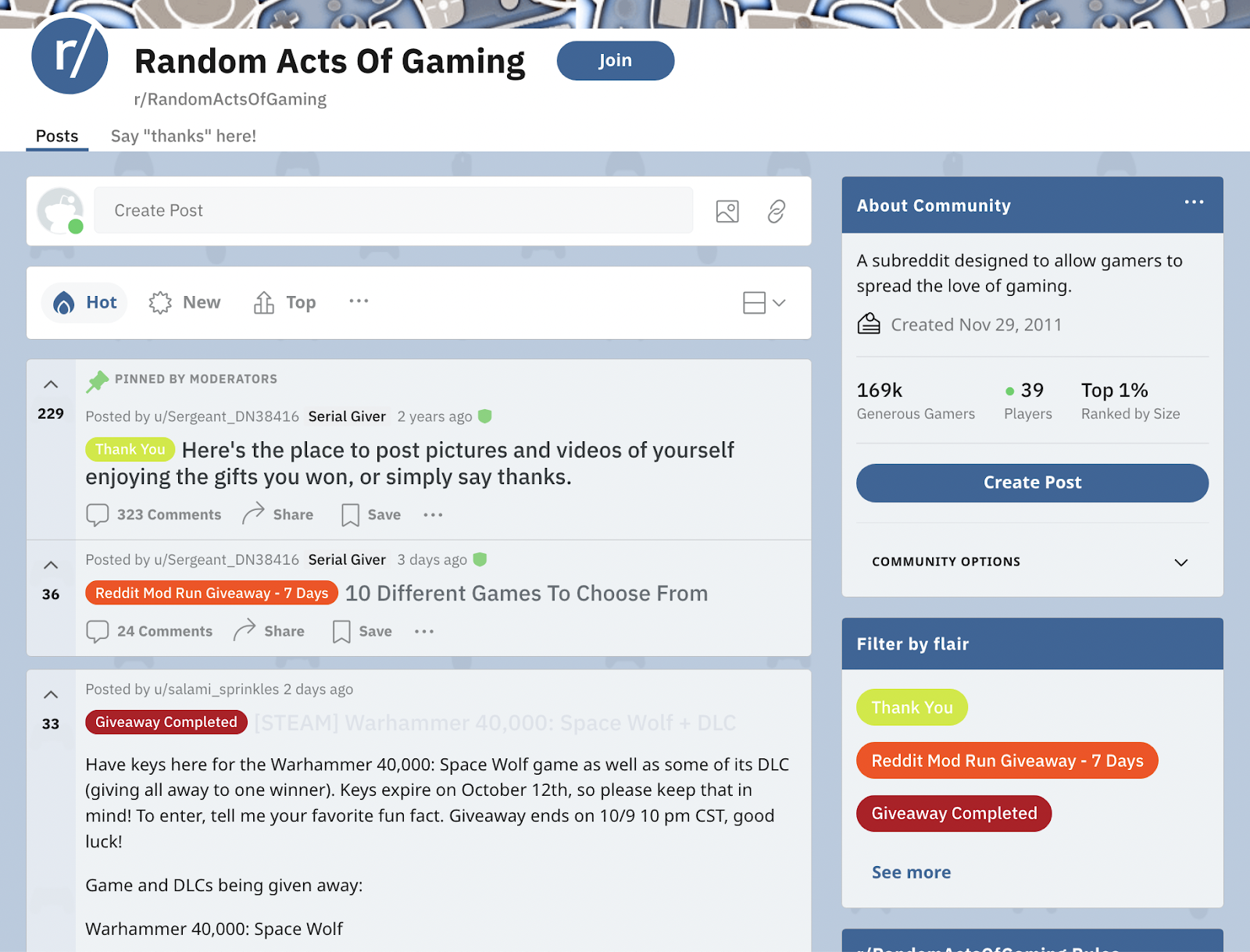 /r/RandomActsofGaming page