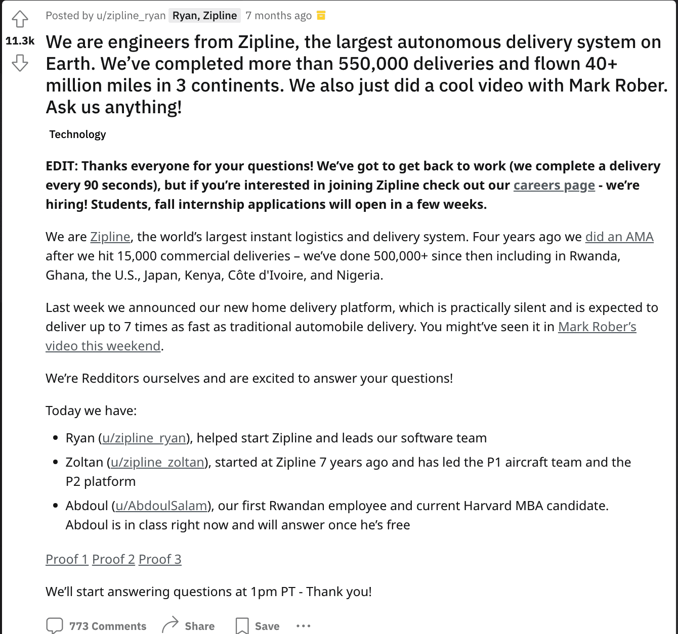 An AMA subreddit by engineers from Zipline