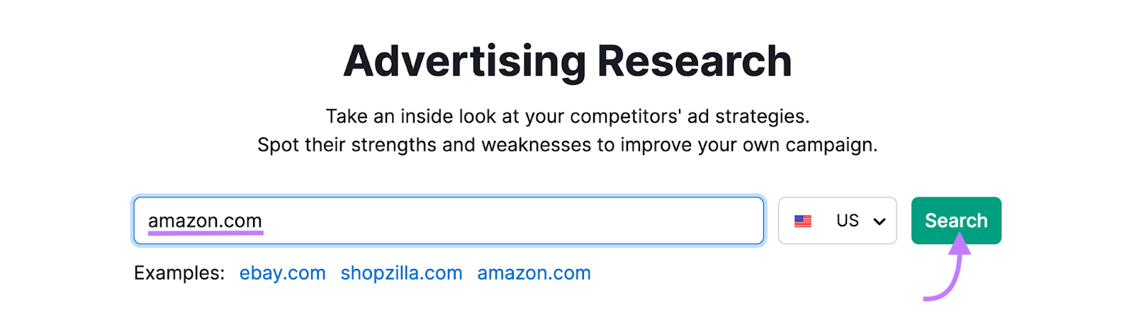 "amazon.com" entered into Advertising Research tool