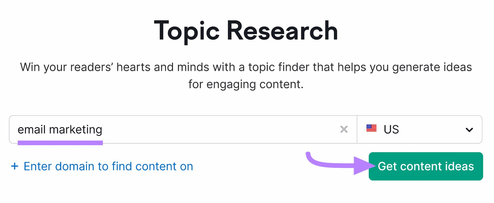 "email marketing" entered into Topic Research tool search bar