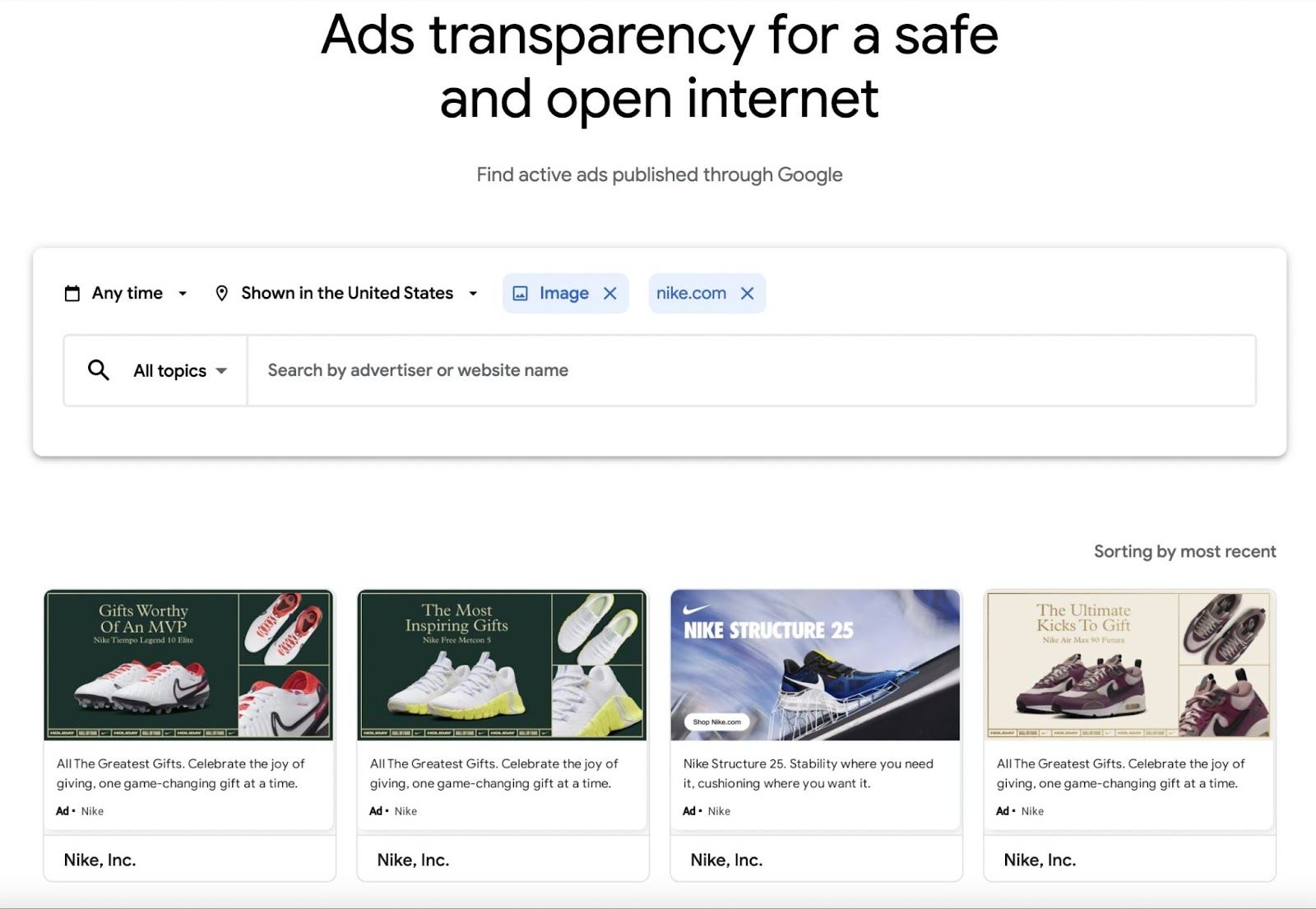 Google’s Ads Transparency Center homepage