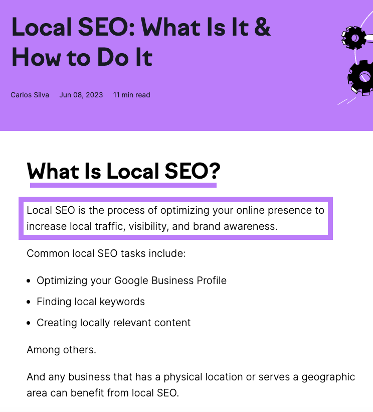 "What Is Local SEO?" section of Semrush's blog page