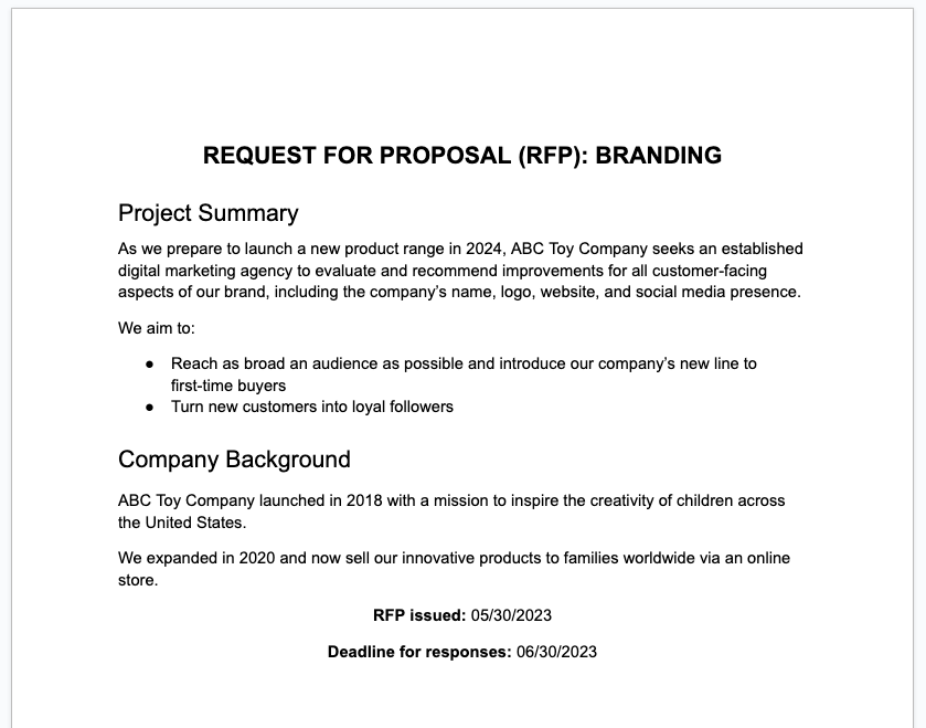 An example of a request for proposal (RFP)