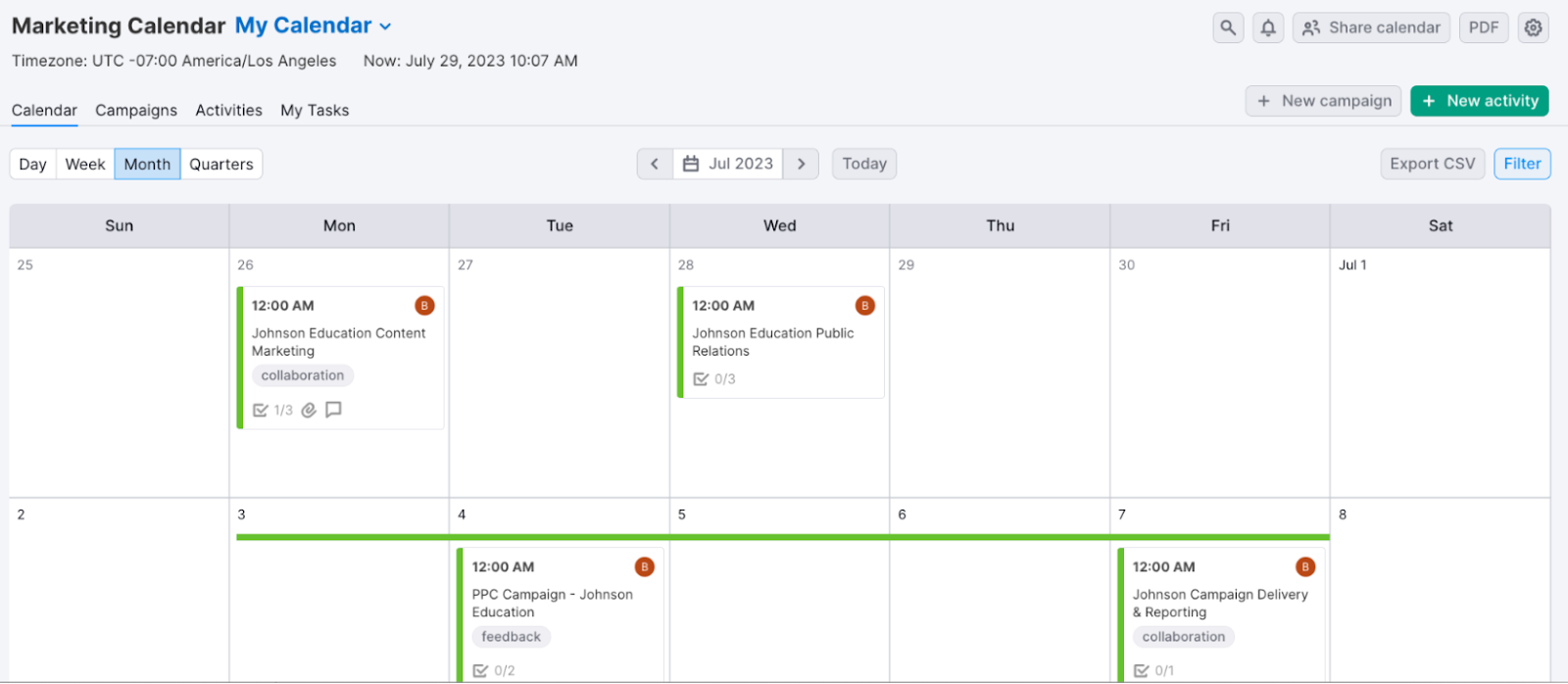 a marketing calendar example