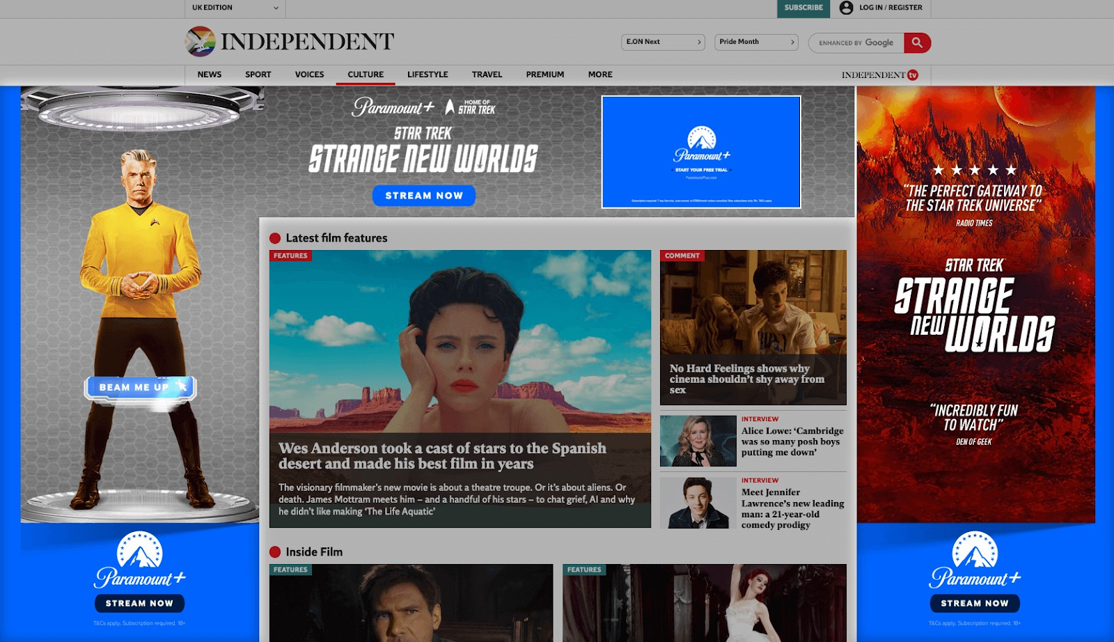 Paramount+ ad on Independent’s Culture page